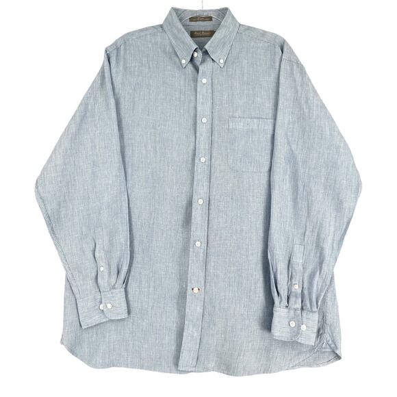 Daniel Cremieux Blue Button‎ Down Long Sleeves Pocket Dress Shirt Linen Large - Picture 1 of 6